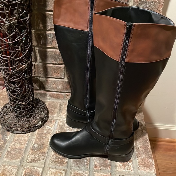 Solanz Full Length Boots Black Tan Zip up Gretchen Wide Calf Women's 9.5 - Picture 6 of 11